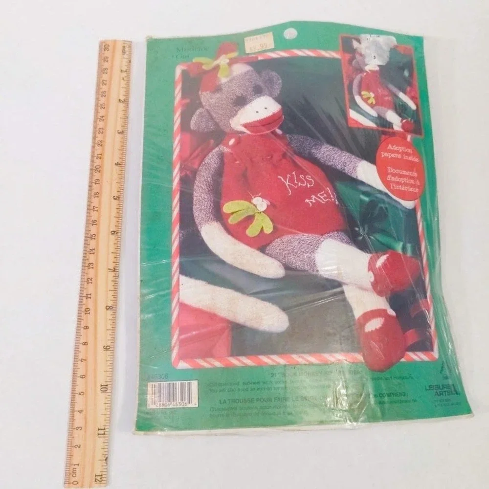 Vtg Leisure Arts JINKGLES Sock Monkey Kit Christmas Elf Doll 21